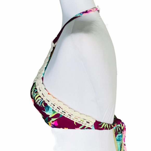 Boho High Neck Crotchet Flora Swim Bikini To - Picture 3 of 8